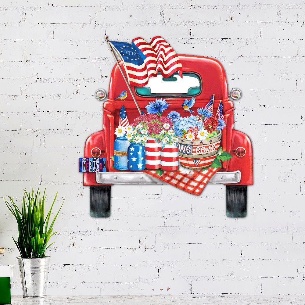 July 4th Independence Day Hanging Metal Sign Flower Garden LNT89MS