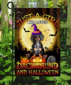 just a girl who loves dachshund and halloween flag 1452