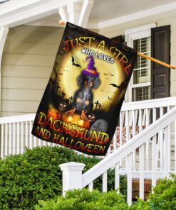 just a girl who loves dachshund and halloween flag 2813