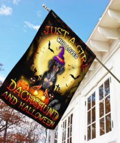 just a girl who loves dachshund and halloween flag 7589
