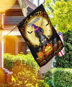 just a girl who loves dachshund and halloween flag 7979