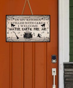 kitchen rectangle wooden sign filled with care welcome water earth fire air mlh1803wd 1393