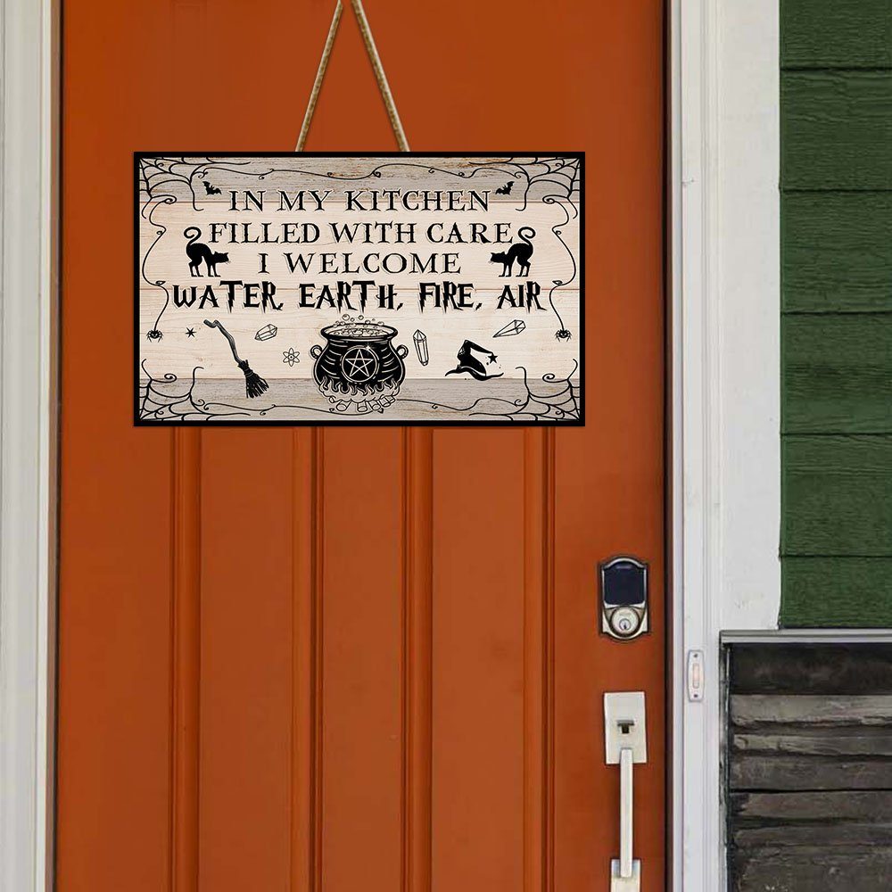 Kitchen Rectangle Wooden Sign Filled With Care Welcome Water Earth Fire Air MLH1803WD - Image 5