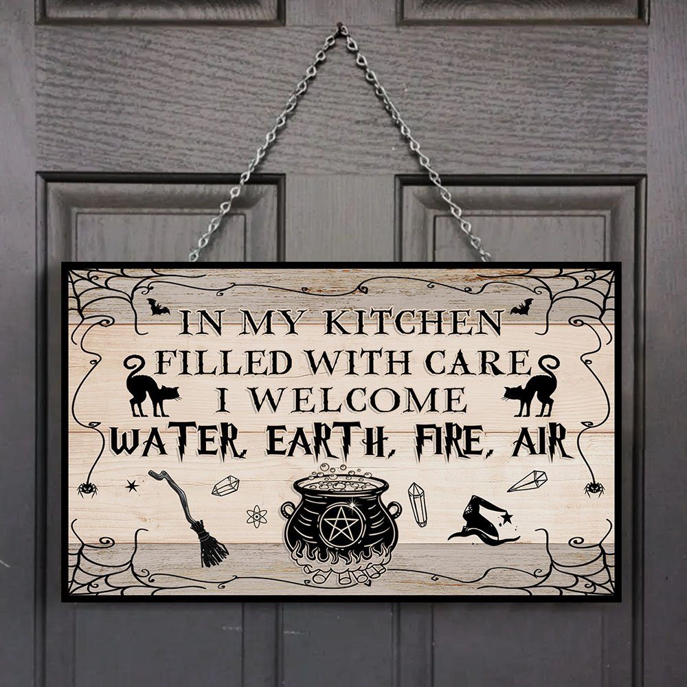 Kitchen Rectangle Wooden Sign Filled With Care Welcome Water Earth Fire Air MLH1803WD - Image 3