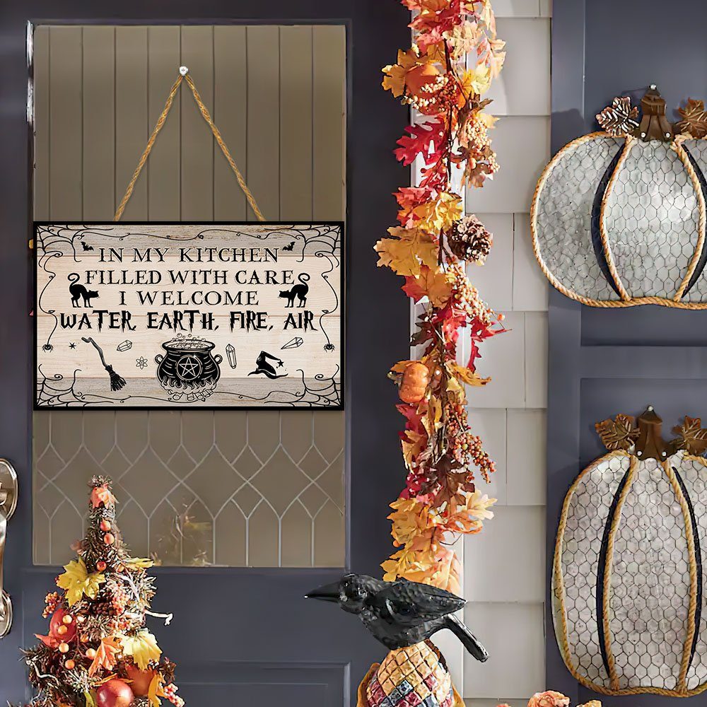 Kitchen Rectangle Wooden Sign Filled With Care Welcome Water Earth Fire Air MLH1803WD - Image 2