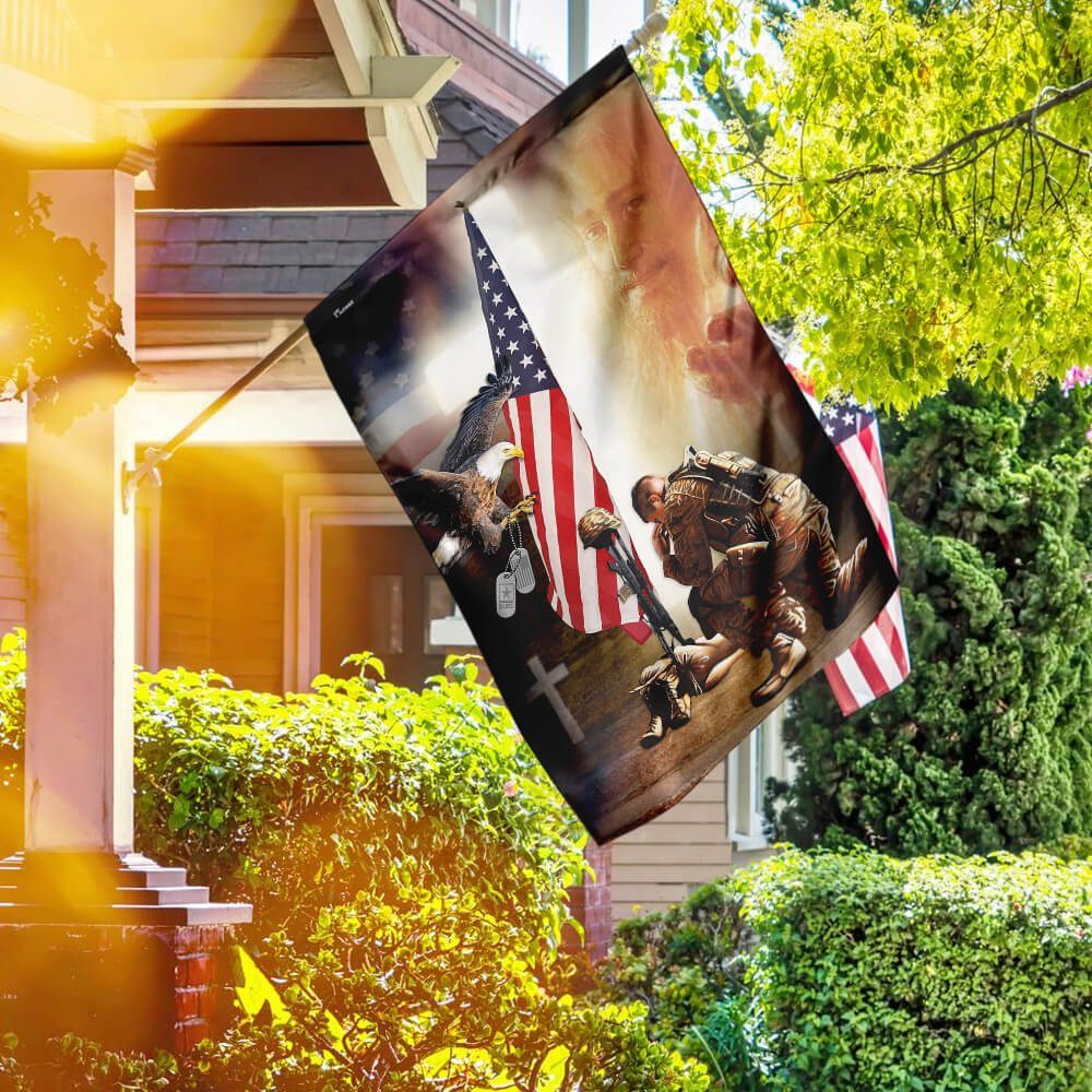 Kneel Before Jesus And Soldier's Cross Flag