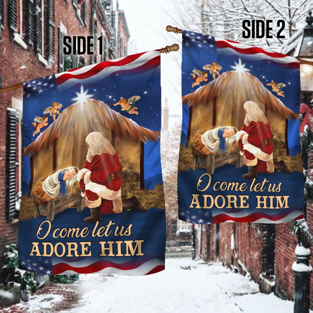 Kneeling Santa Flag O Come Let Us Adore Him DDH3010F - Image 3