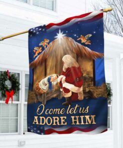 Kneeling Santa Flag O Come Let Us Adore Him DDH3010F