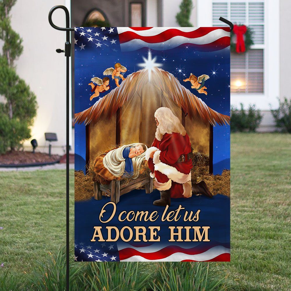 Kneeling Santa Flag O Come Let Us Adore Him DDH3010F - Image 5