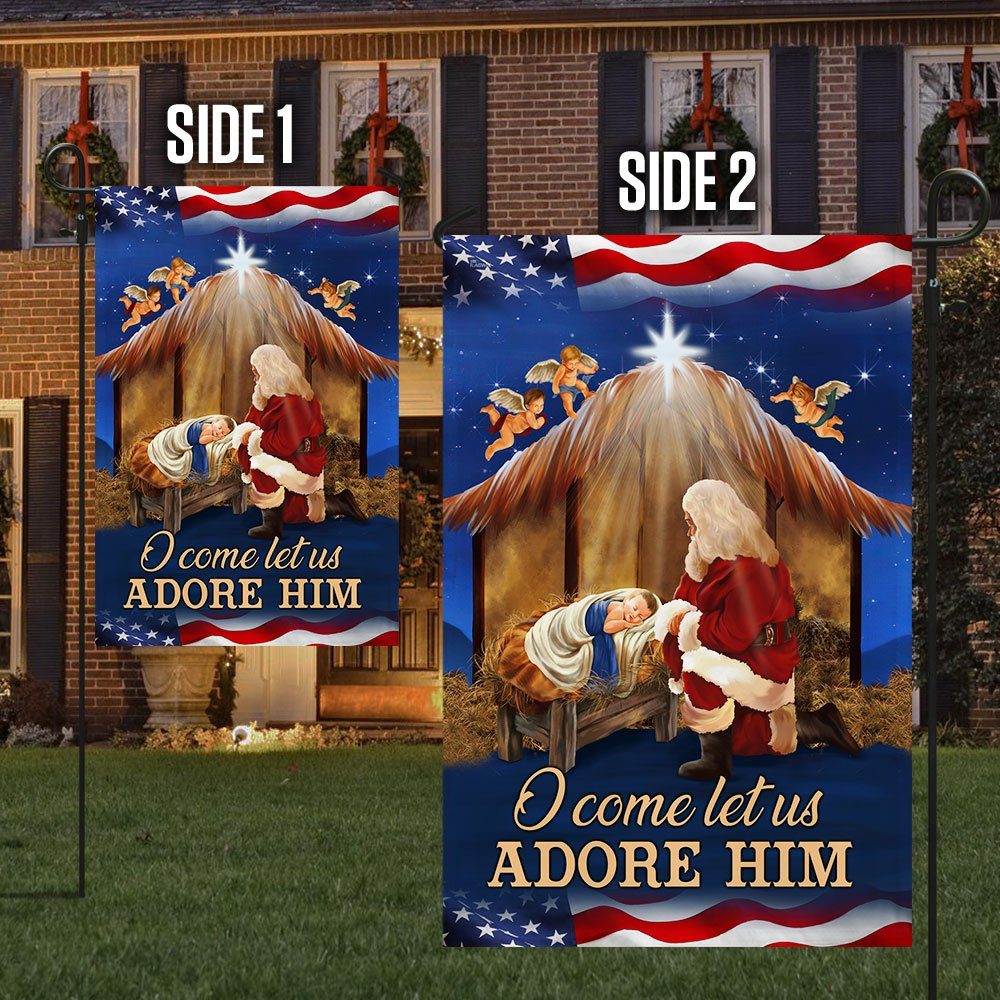 Kneeling Santa Flag O Come Let Us Adore Him DDH3010F - Image 6