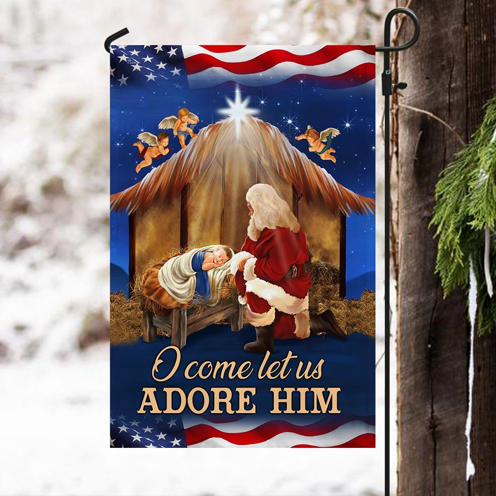 Kneeling Santa Flag O Come Let Us Adore Him DDH3010F - Image 4