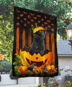 labrador retriever halloween flag black labrador pumpkin qnk847f 6451
