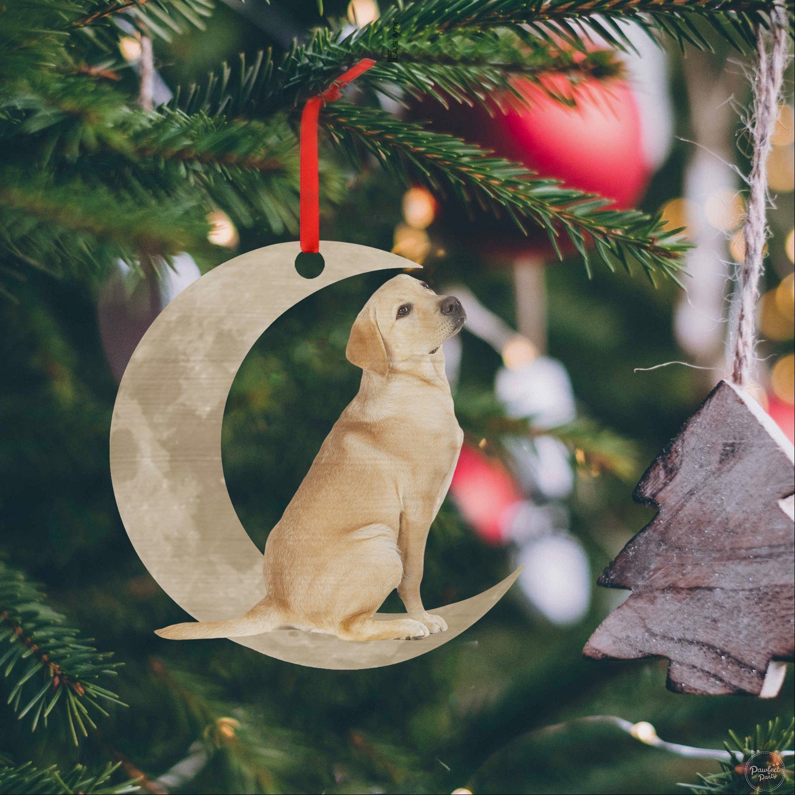 Labrador Retriever Ornament, Yellow Lab On The Moon Christmas Ornament QNK879Ov1a