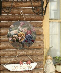 labrador retriever round wooden sign puppy roses anl195wd 2372