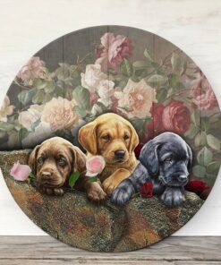 Labrador Retriever Round Wooden Sign Puppy Roses ANL195WD