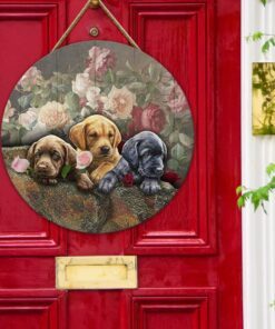 labrador retriever round wooden sign puppy roses anl195wd 6759