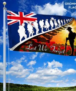 Lest We Forget. Anzac Day. Poppy Veteran Grommet Flag THB3363GF