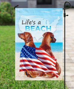 life is a beach. rhodesian ridgebacks flag anl126f 2244