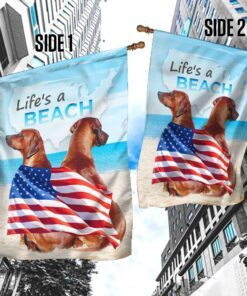life is a beach. rhodesian ridgebacks flag anl126f 8876