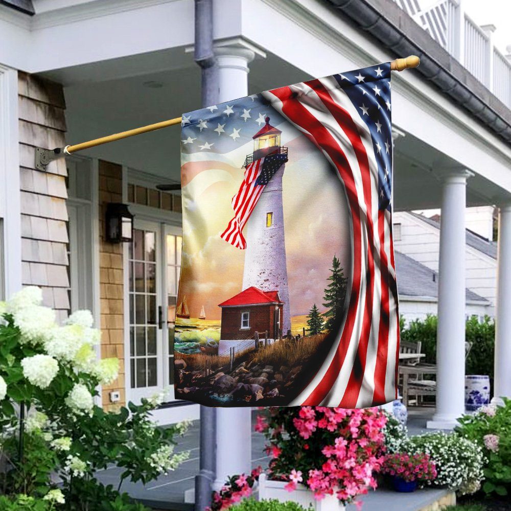 Lighthouse American Flag