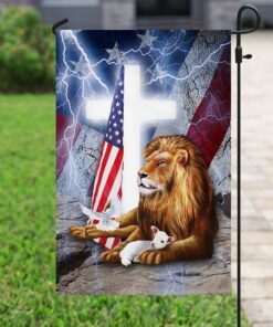 lion and lamb cross american flag 3147