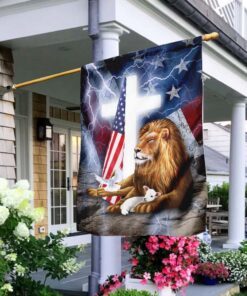 lion and lamb cross american flag 5243