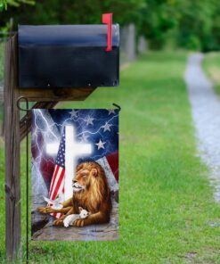 lion and lamb cross american flag 6456