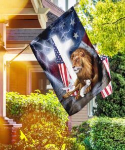 lion and lamb cross american flag 7218
