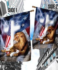 lion and lamb cross american flag 7944