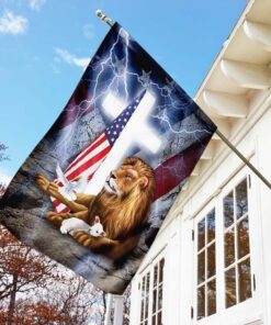 lion and lamb cross american flag 8145