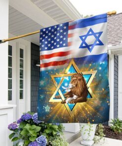 lion of judah flag, jewish american flag qnk1023f 8001