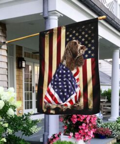 Liver and White Springer Spaniel American Patriot Flag
