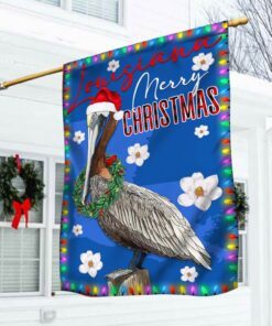 Louisiana Merry Christmas Flag Brown Pelican and Magnolia BNN700F