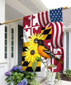 maryland black eyed susan flower and baltimore oriole bird two sided flag mln1258fv2 7933