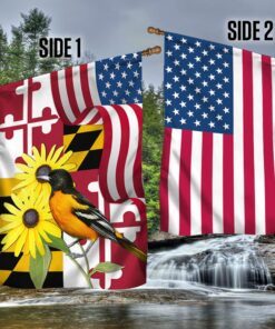 maryland black eyed susan flower and baltimore oriole bird two sided flag mln1258fv2 8603
