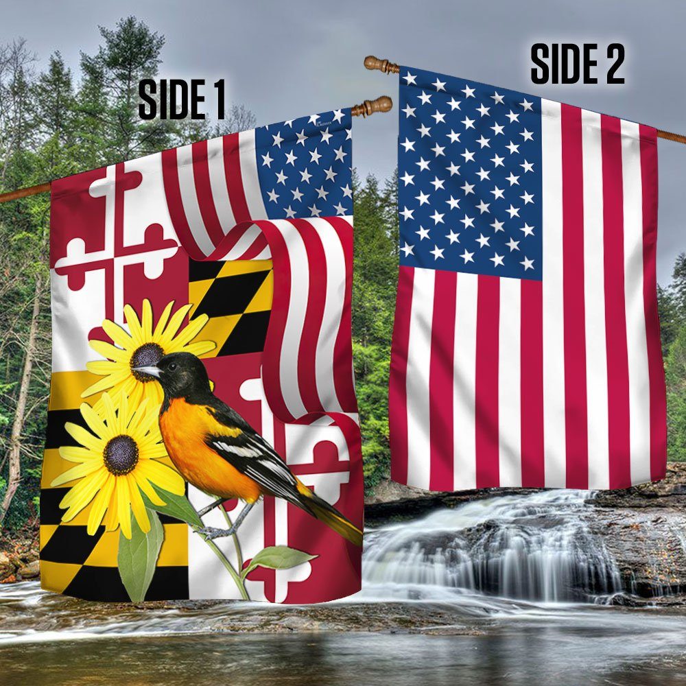 Maryland Black-eyed Susan Flower and Baltimore Oriole Bird Two-Sided Flag MLN1258Fv2 - Image 2
