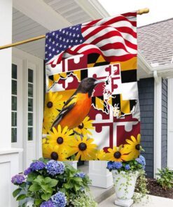 Maryland Flag Black-eyed Susan Flower and Baltimore Oriole Bird Flag TPT775Fv6