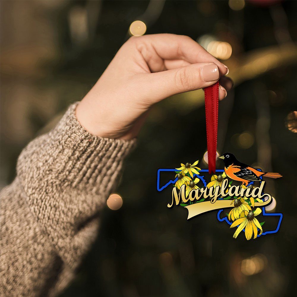 Maryland Map Christmas Ornament Black-eyed Susan Bird Oriole Ornament TQN533Ov4 - Image 4