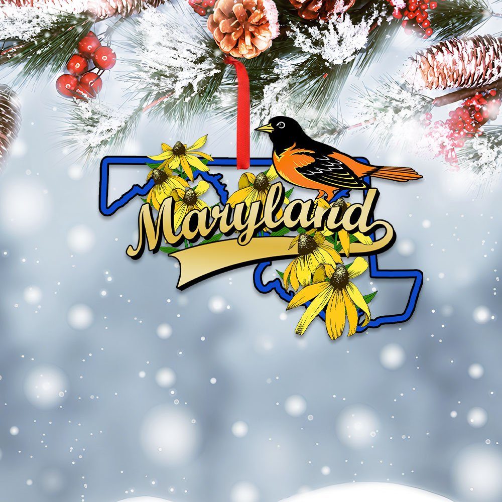 Maryland Map Christmas Ornament Black-eyed Susan Bird Oriole Ornament TQN533Ov4