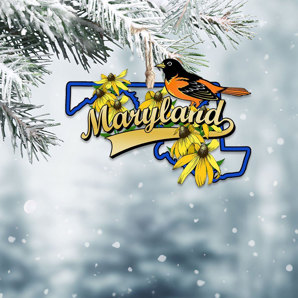 Maryland Map Christmas Ornament Black-eyed Susan Bird Oriole Ornament TQN533Ov4 - Image 2