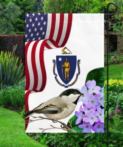 Massachusetts State Chickadee Bird and Mayflower Flag MLN1141Fv50