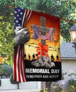memorial day flag remember and honor god bless our troops christian cross american flag mln134f 2300