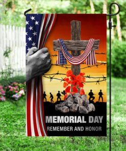 memorial day flag remember and honor god bless our troops christian cross american flag mln134f 3036