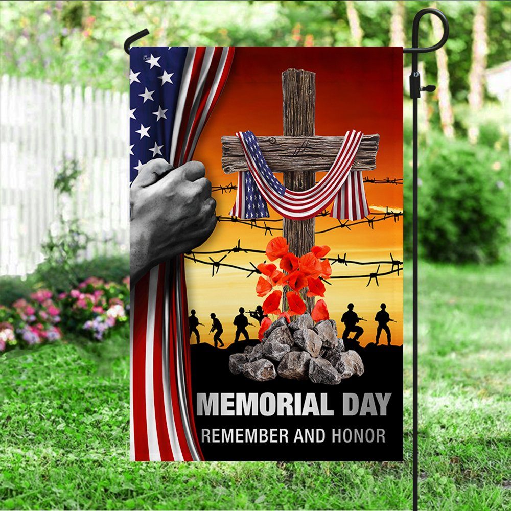Memorial Day Flag Remember And Honor God Bless Our Troops Christian Cross American Flag MLN134F - Image 4