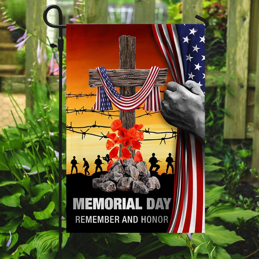 Memorial Day Flag Remember And Honor God Bless Our Troops Christian Cross American Flag MLN134F - Image 5