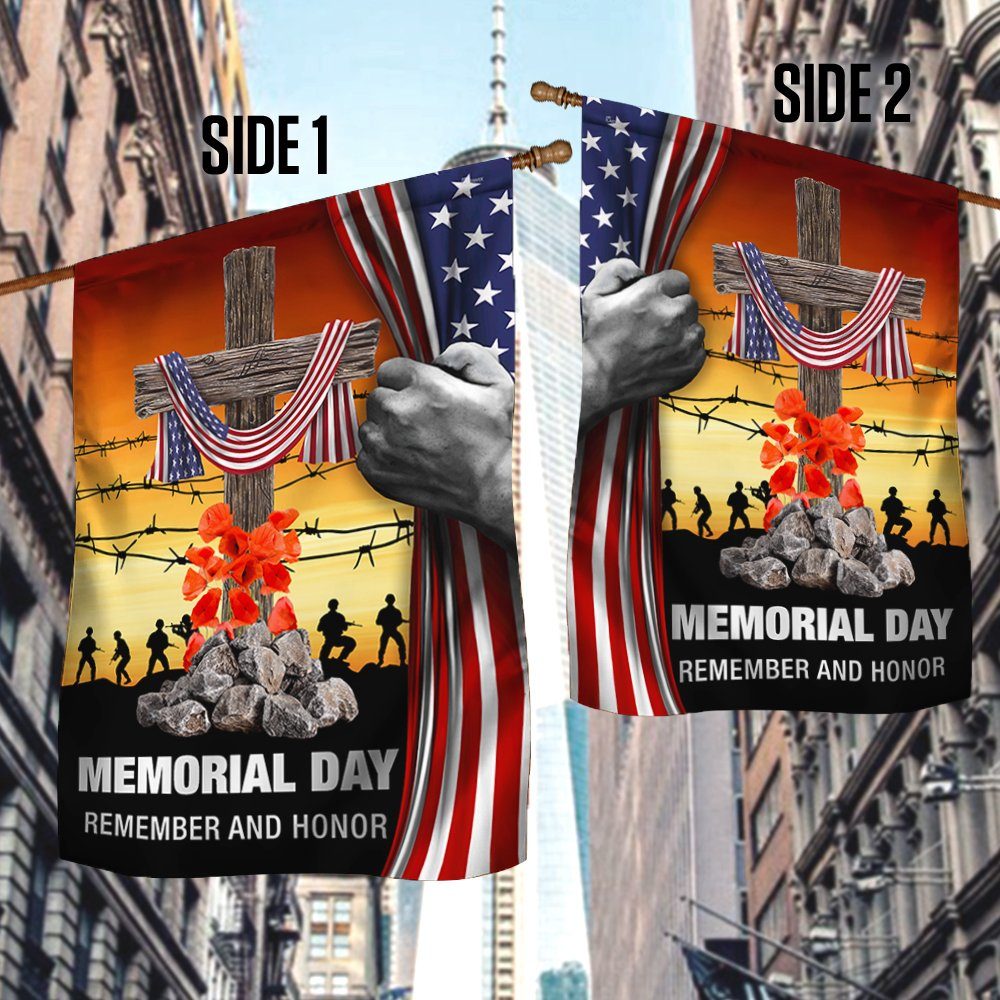 Memorial Day Flag Remember And Honor God Bless Our Troops Christian Cross American Flag MLN134F - Image 3