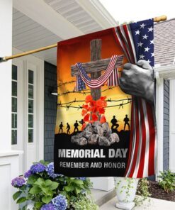 Memorial Day Flag Remember And Honor God Bless Our Troops Christian Cross American Flag MLN134F