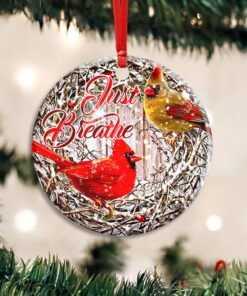 memorial ornament, cardinal ornament, circle ceramic ornament just breathe, christmas decorations, ceramic ornament nnt153o 2332