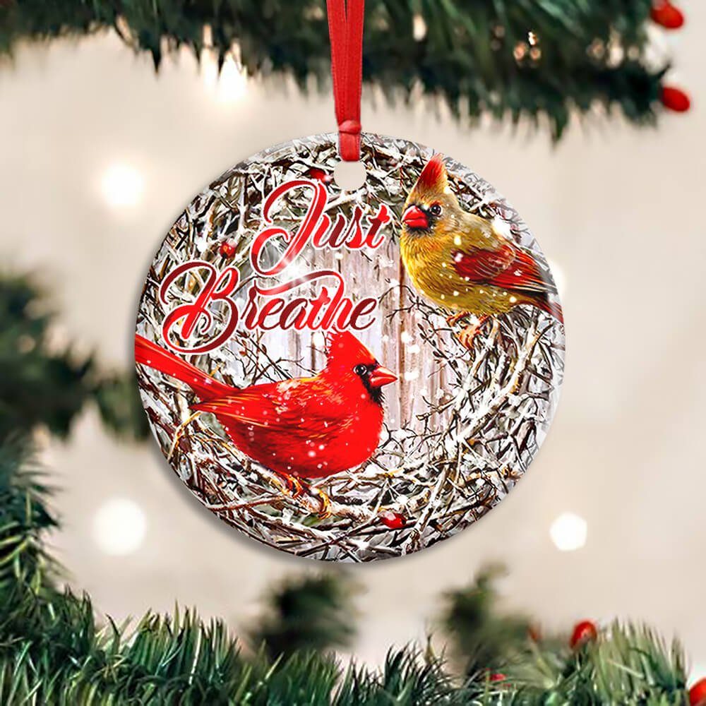 Memorial Ornament, Cardinal Ornament, Circle Ceramic Ornament Just Breathe, Christmas Decorations, Ceramic Ornament NNT153O - Image 5