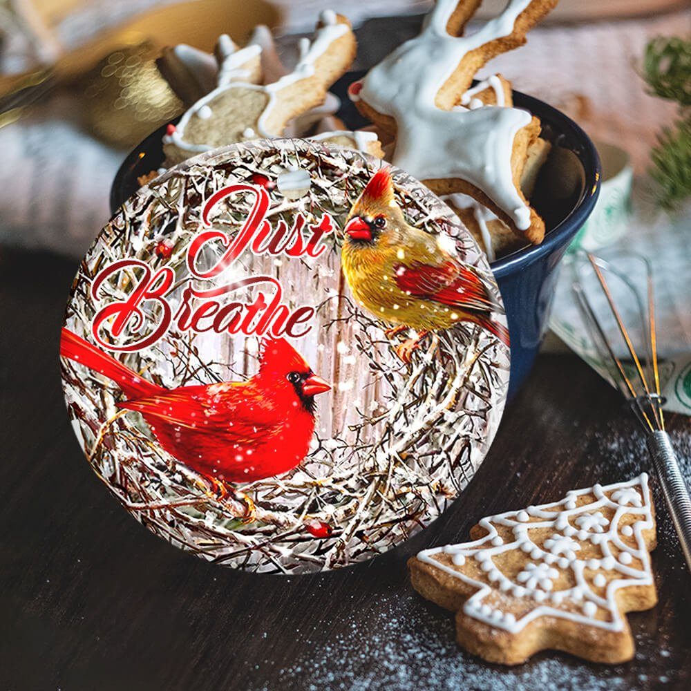 Memorial Ornament, Cardinal Ornament, Circle Ceramic Ornament Just Breathe, Christmas Decorations, Ceramic Ornament NNT153O - Image 6